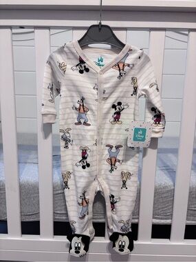 Disney Cream and Black Mickey Mouse Footed One-Piece